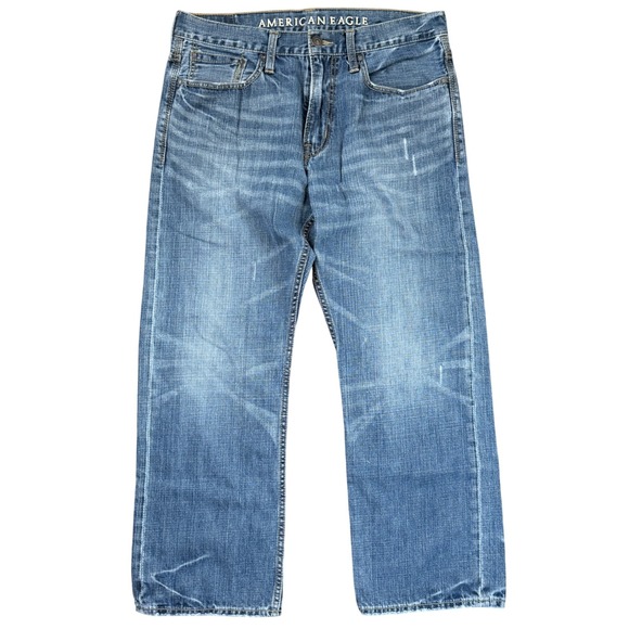 American Eagle Relaxed Fit Denim Jeans Mens Size 34x30 Light Wash - Picture 1 of 8